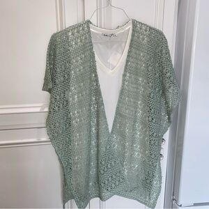 Sage/Dusty Mint Crochet Poncho/ Cardi NWT Boho, Hippie, Beach , Grannycore